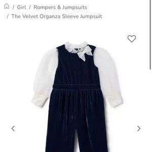Janie and Jack Navy Velvet Jumpsuit with White Sleeves